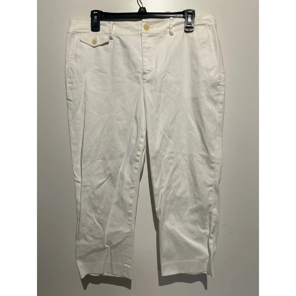 J. Crew Womens White Chino Crop Pants Stretch Cotton Solid Mid Rise‎ Size 12